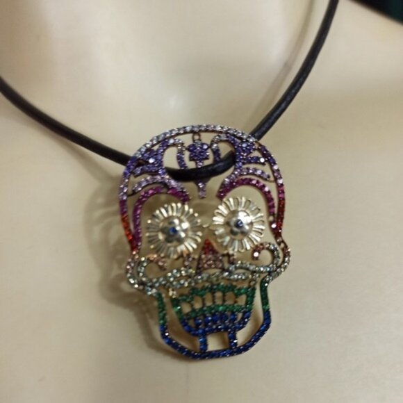 Vintage Sterling Silver Crystals Skull Rope Necklace - Picture 7 of 8